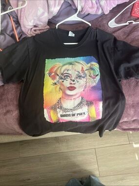Port and Company Black tee with multicolor Harley Quinn portrait